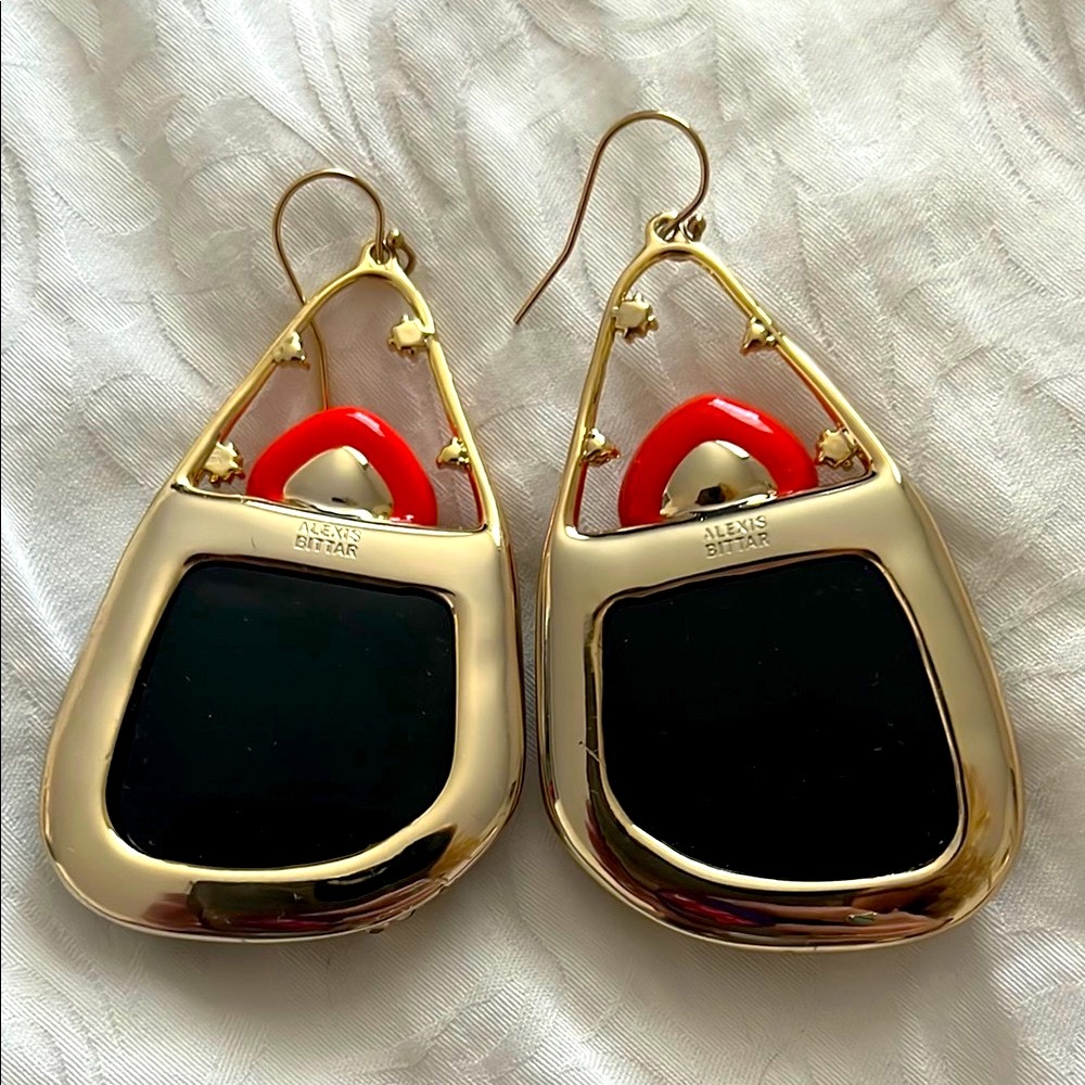 RARE Alexis Bittar Lucite Teardrop Gold Earrings - Picture 4 of 11